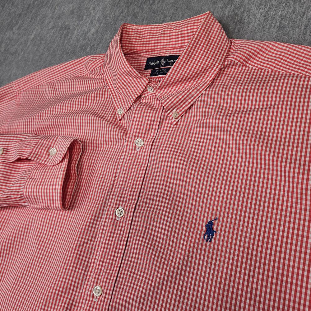 Ralph Lauren Shirt Mens L Blake Red Gingham Check Button Up Long Sleeve